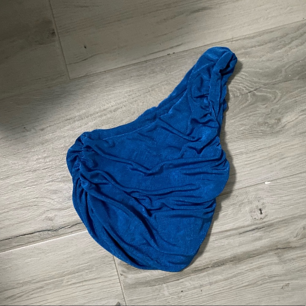 Blue Ruched One Shoulder Top - Picture 2 of 2